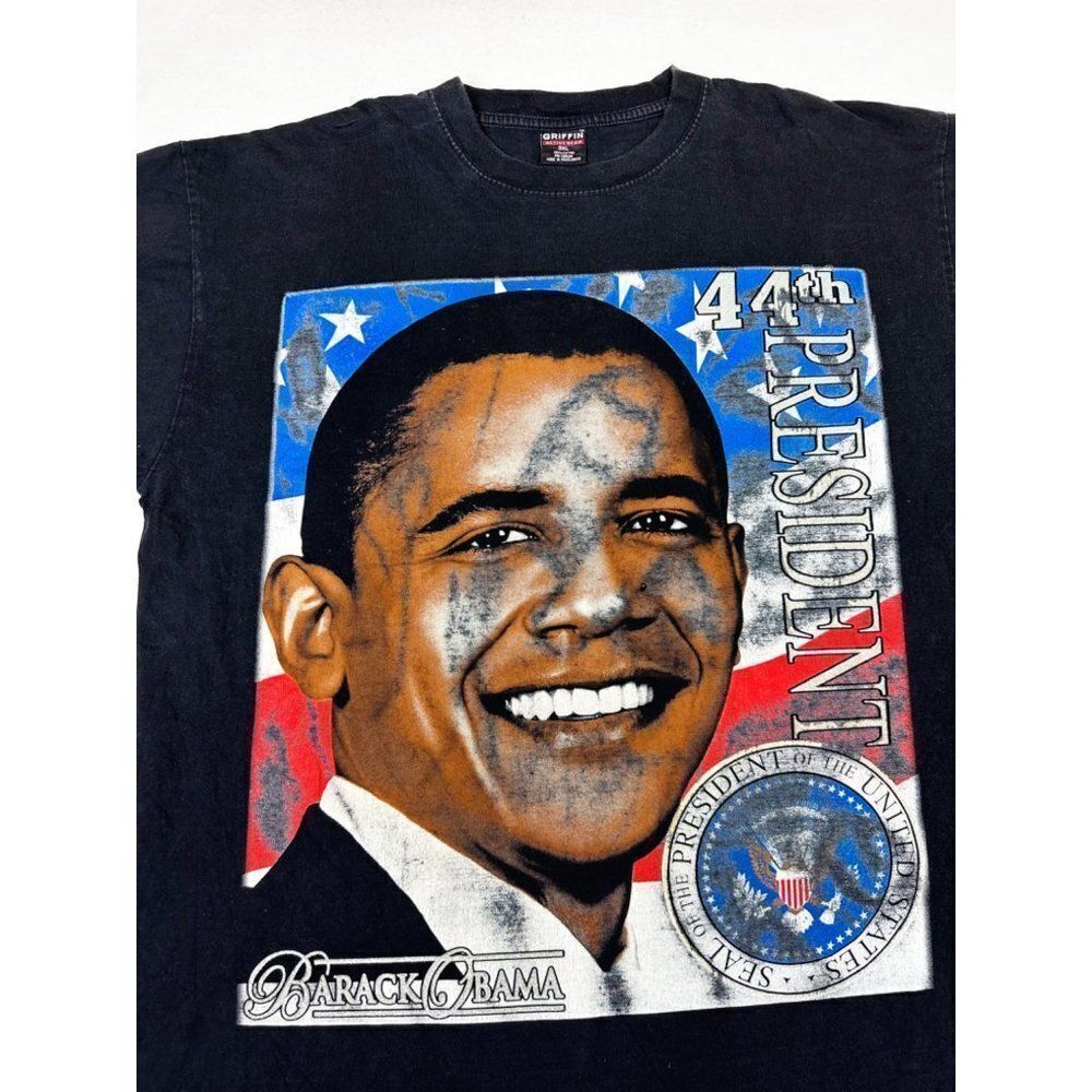 44th President Barack Obama T-Shirt Black 3XL Hip Hop Rap Tee Y2K